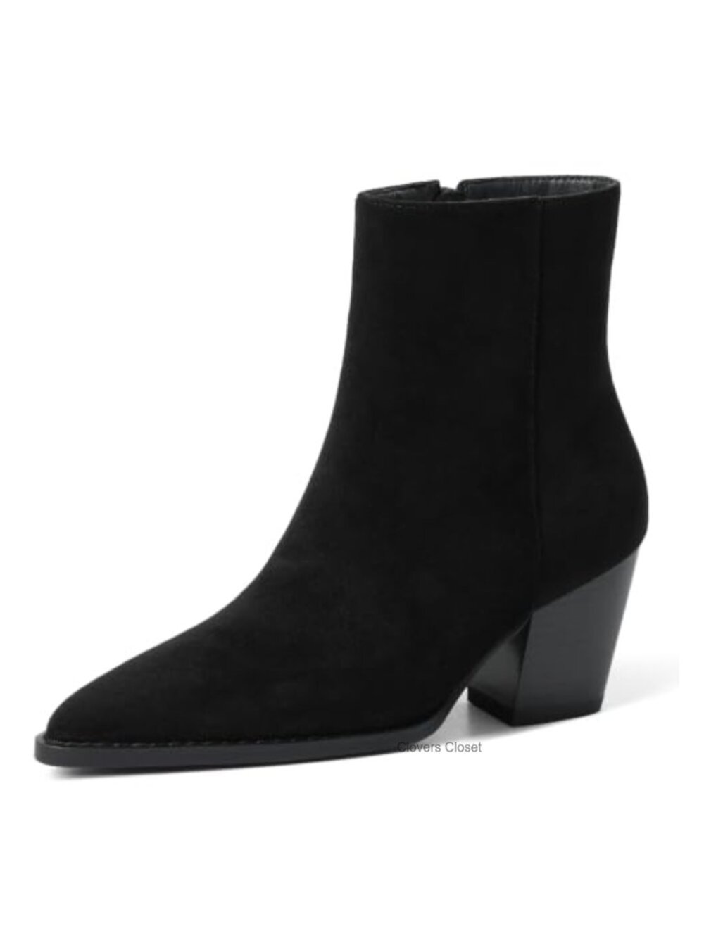 Faux Suede Ankle Boots for Women Chunky Block Heel Booties Pointed Toe Zip